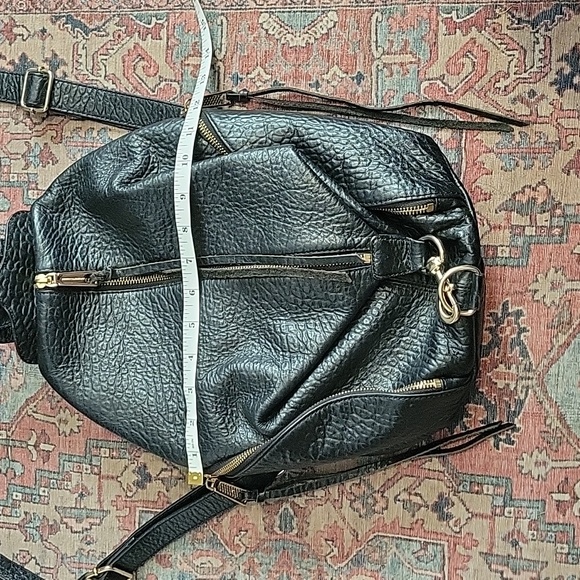 REBECCA MINKOFF Julian Large Backpack BLACK Gold Pebbled Leather - Picture 12 of 16